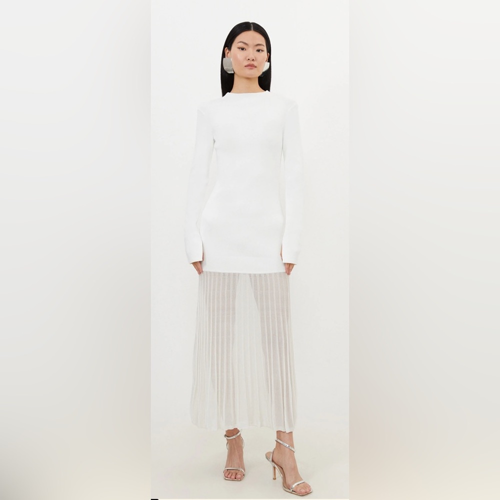 Karen Millen White Crew Neck Long Sleeve Knit Sweater